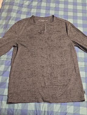 John Varvatos Charcoal Henley with Metal Eyelets